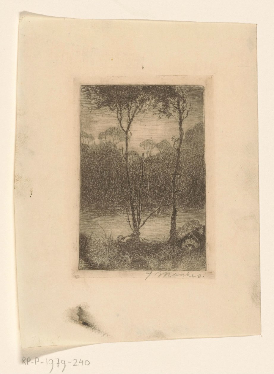 Su kenarında iki ağaç Gece akışı (orijinal başlık) by Jan Mankes (signed by artist)