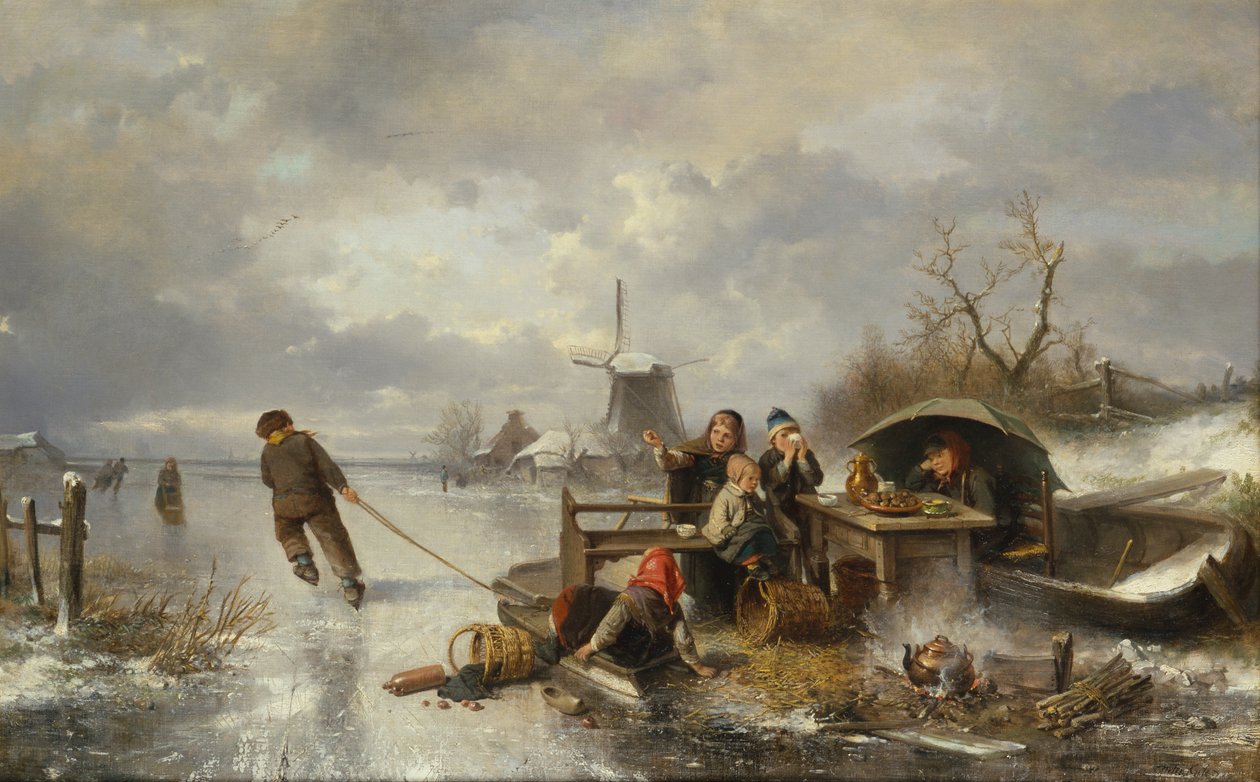Kış Manzarasında Donmuş Gölde Oynayan Çocuklar (tuval üzerine yağlı boya) by Jan Mari Henri Ten Kate