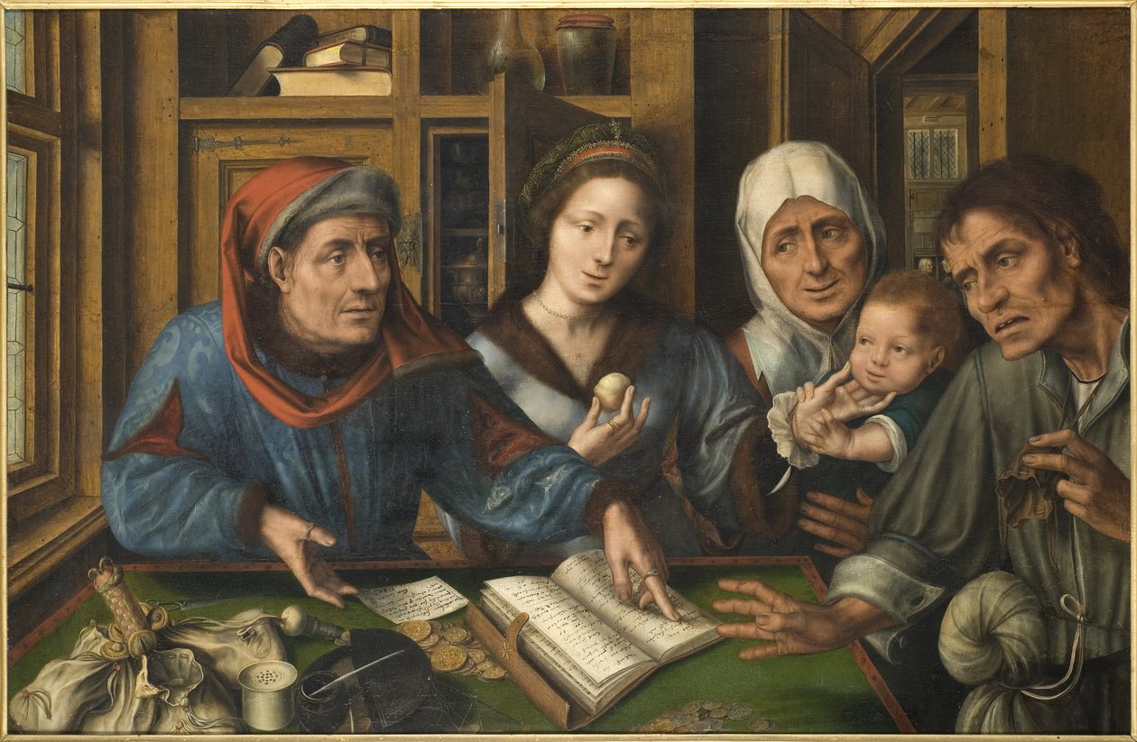 Ondalığın ödenmesi (vergi tahsildarı) - The Tithing, Massys (Matsys), Ocak (1510-1575). ahşap üzerine yağ by Jan Massys