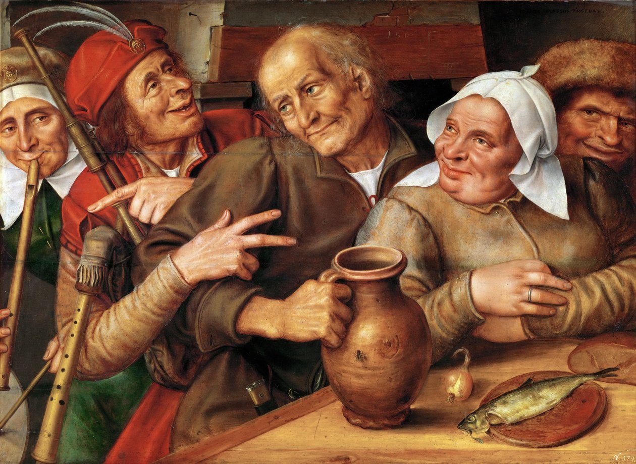Neşeli Bir Şirket - Bir Mutlu Şirket, Massys (Matsys), Ocak (1510-1575). ahşap üzerine yağ by Jan Massys