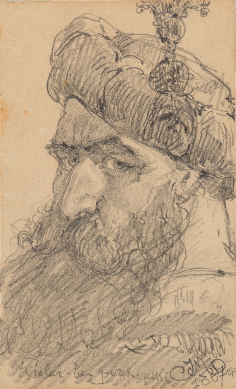 Recto: Şapkalı sakallı bir adamın başı, dua ediyor by Jan Matejko