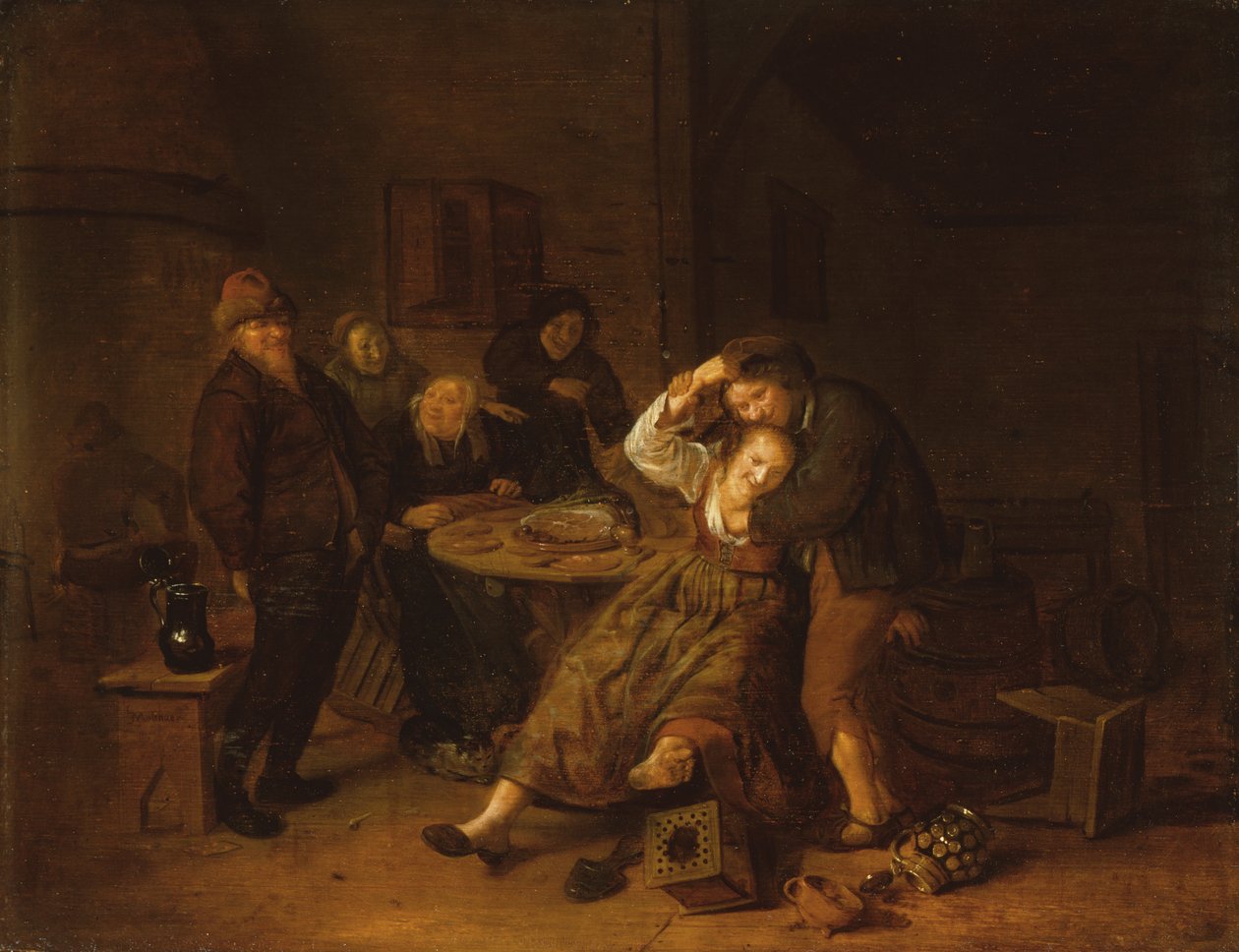 Bir Wench ile bir Boor Carousing ile Taverna İç (panelde yağ) by Jan Miense Molenaer