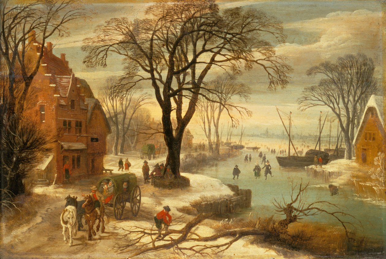 Buz Üzerinde Kasabalılarla Bir Kış Manzarası (petrol) by Jan and Momper Joos de Brueghel