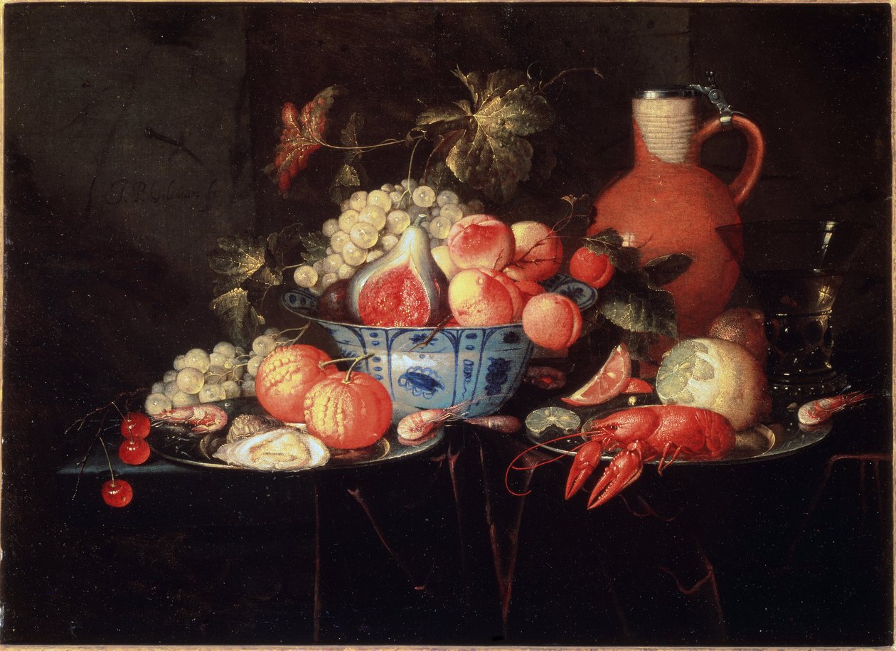 Meyveler ve kerevit ile natürmort - tuval üzerine resim, c.1660 by Jan Pauwel II the Younger Gillemans