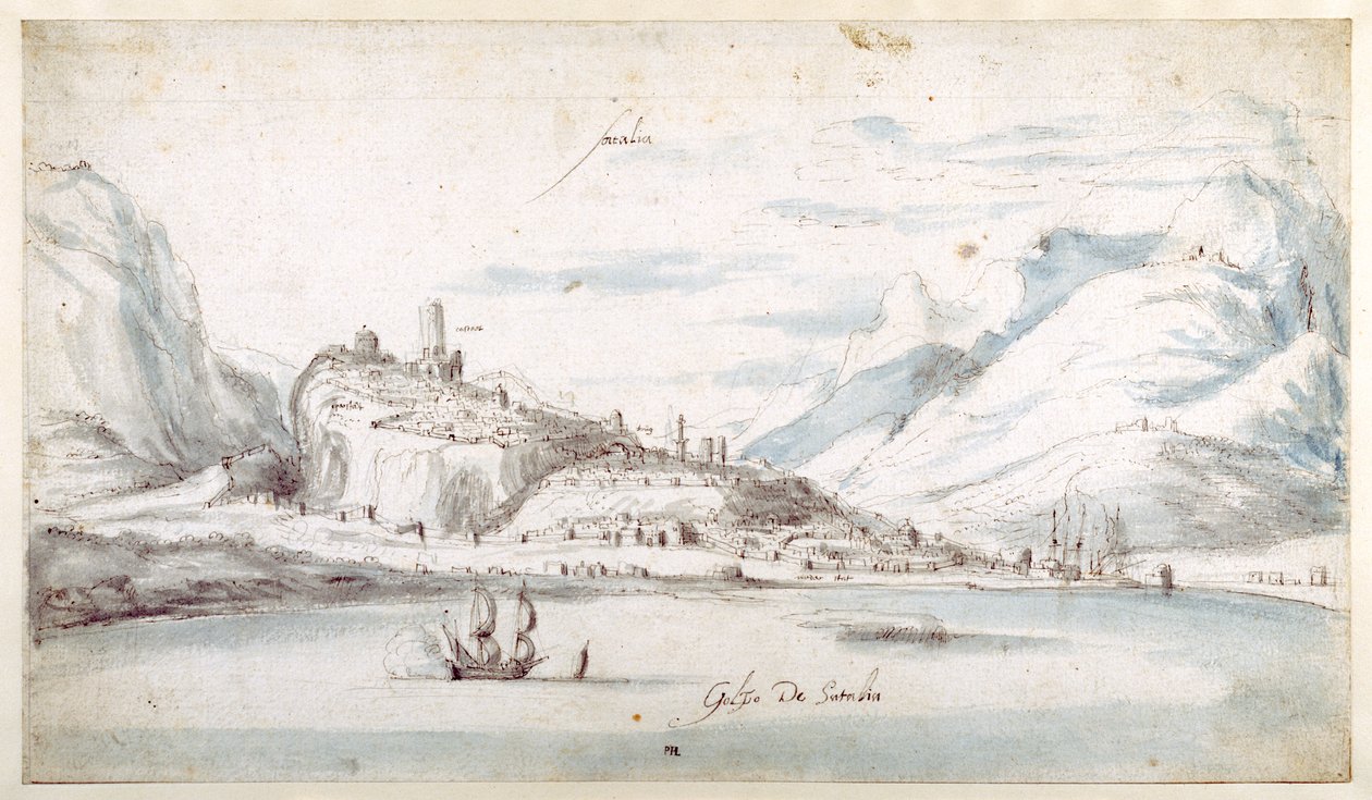 Satalia Körfezi (kağıt üzerinde yıkamalı kalem ve mürekkep) by Jan Peeters