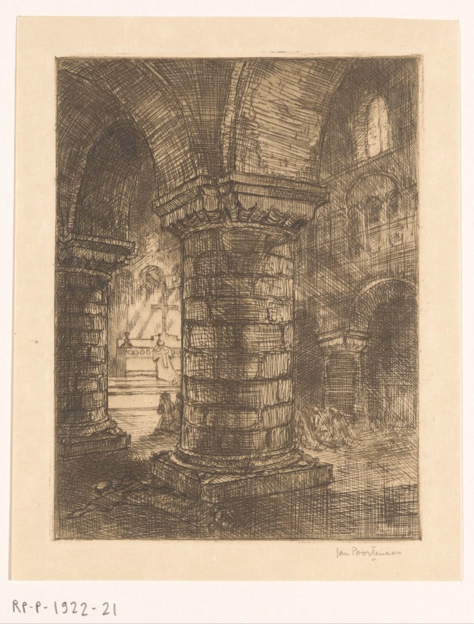 Bir kilisede uzanmış keşiş by Jan Poortenaar (signed by artist)