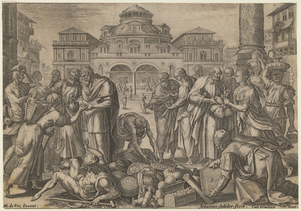 Havariler Parayı İhtiyacı Olanlara Dağıtıyor, ca. 1600 by Jan Sadeler