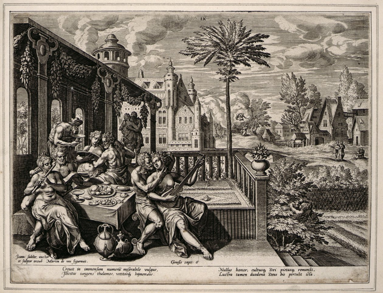 Genesis Chapter 6, ayet 9, c.1600 (dokuma kağıt üzerine gravür) by Jan Sadler