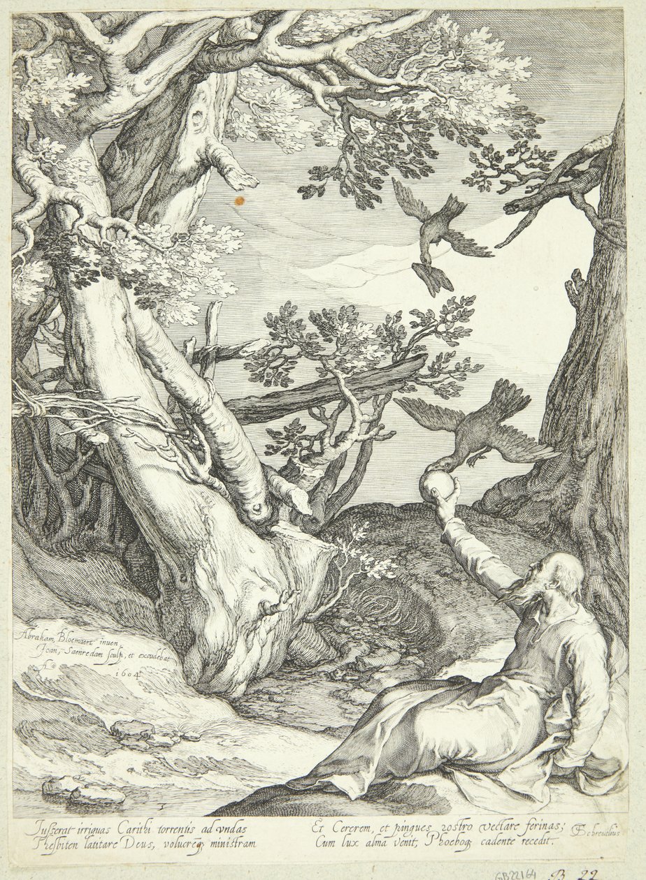 İlyas vahşi doğada kuzgunlar tarafından beslenir by Jan Saenredam