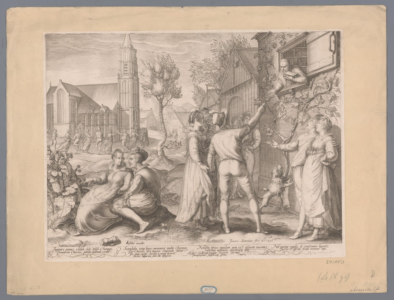 Jonge paren die plezier maken en dansen, 1596 by Jan Saenredam
