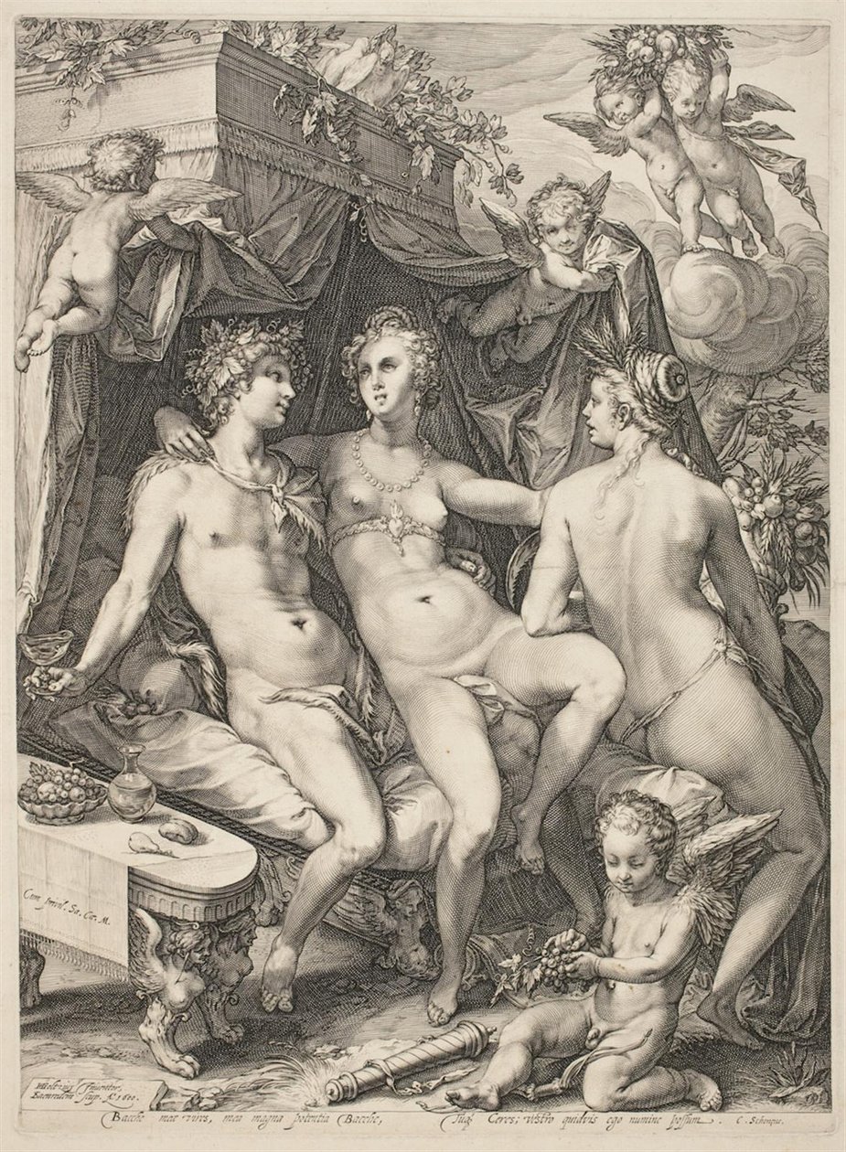 Bacchus ve Ceres arasındaki Kanepede Venüs by Jan Saenredam
