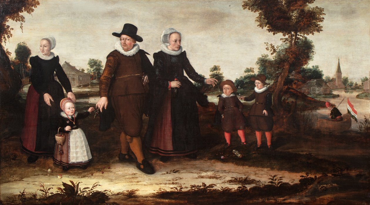 Ressam Jan Siewertz Kolm, Eşi Fijtge Lindemans, Çocukları Anna Jansdr., Siewert Jansz. ve Hans Jansz. ile Bir Hizmetçinin Grup Portresi by Jan Siewertz Kolm
