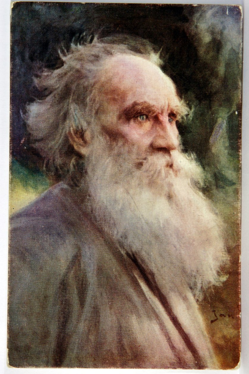 Edebiyat. Rus yazar Leo Tolstoy. Kartpostal, Jan Styka, Fransa, 1910 dolayları (kartpostal) by Jan Styka