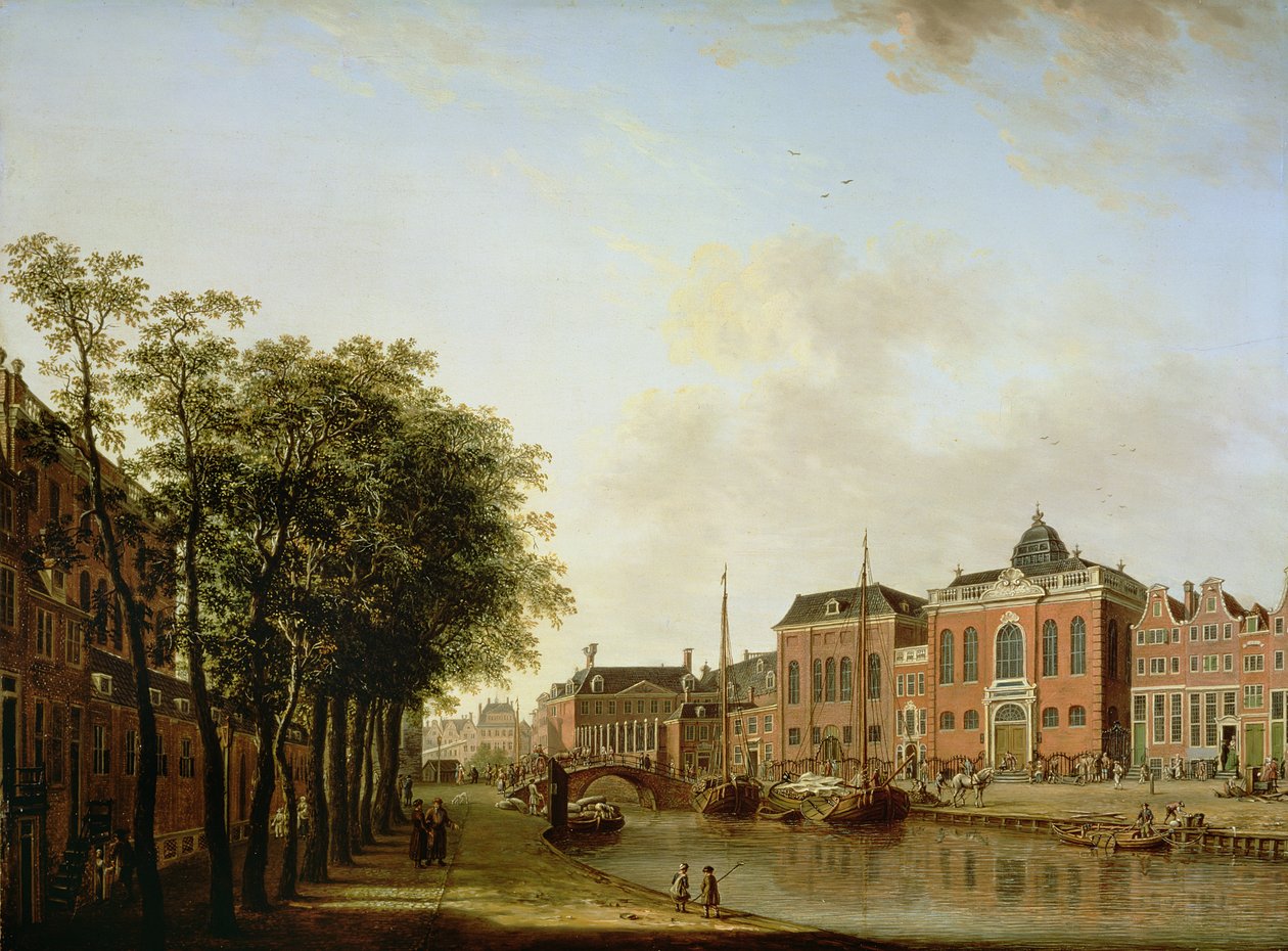 Houtegracht, şimdi Jonas Daniel Meijerplein, Amsterdam, Aşkenazi Sinagogları, Arsenal, Portekiz Sinagogu ve Yelkenli Mavnalar by Jan Ten Compe