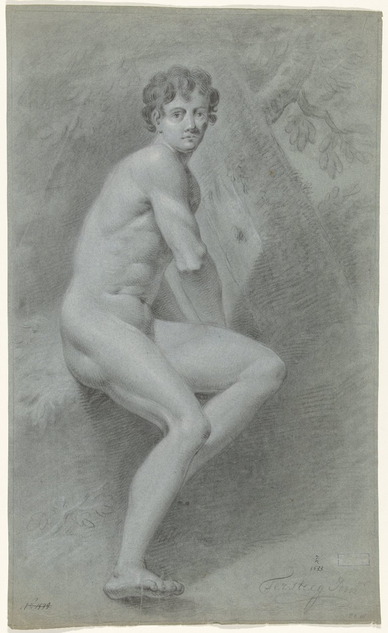 Oturan erkek çıplak, sağda, bir ağacın önünde by Jan Tersteeg (possibly)