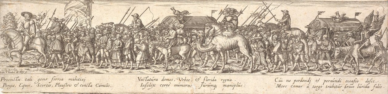 Askerler tarafından bagaj arabası ve at sırtında ölüme inanılıyor by Jan Theodor de Bry