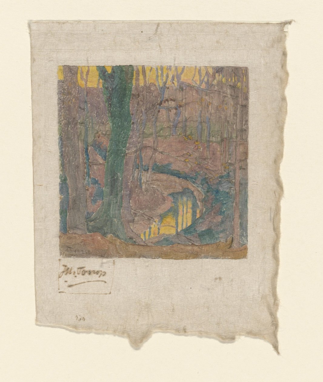 Bir dere boyunca çıplak kayın ağaçları Ormanda (orijinal başlık) Le bois hivernal (orijinal başlık) by Jan Toorop (signed by artist)