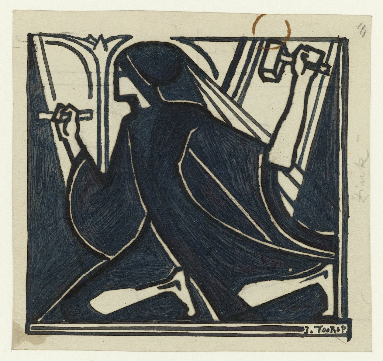 Çekiç ve keski ile diz çökmüş figür by Jan Toorop (signed by artist)