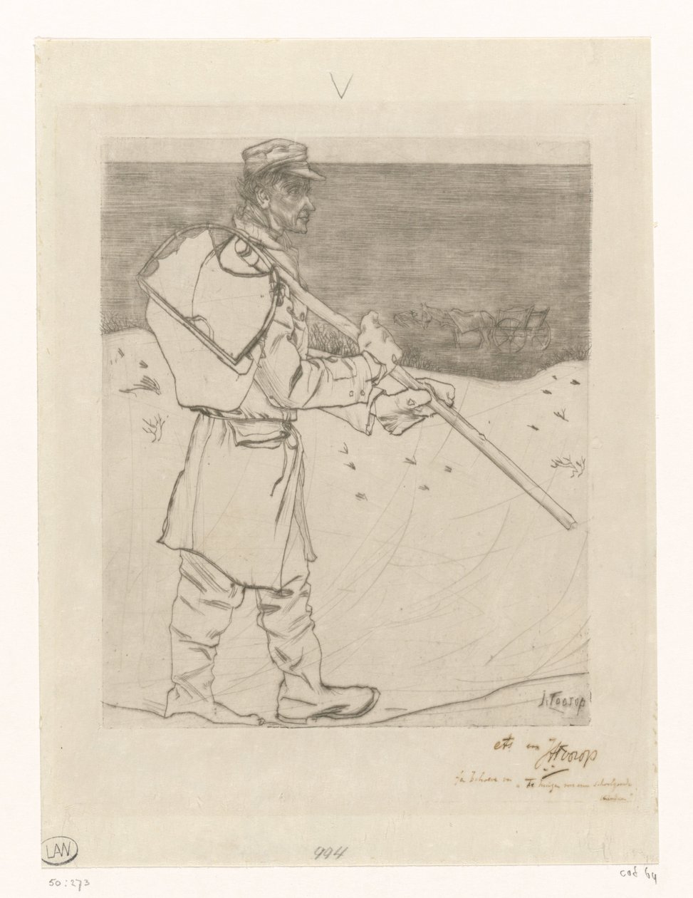 Katwijk aan Zee'de sahilde ağı olan deniz kabuklusu balıkçı Kabuklu balıkçı (orijinal başlık) by Jan Toorop (signed by artist)