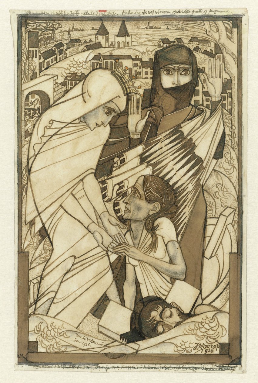 1926 sel sırasında sembolik olarak sunulan kabartma by Jan Toorop