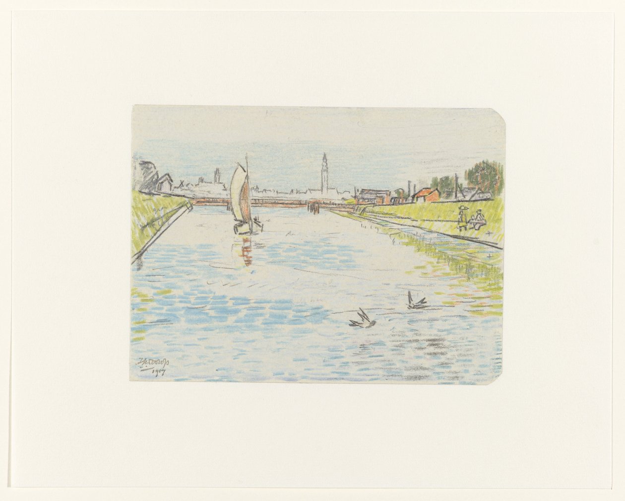Bir yelkenli gemi ile bir kanal görünümü by Jan Toorop