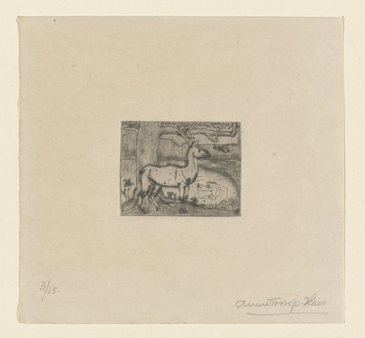 Bir göletin önündeki ağacın yanında geyik Bir ağacın yanında geyik (orijinal başlık) by Jan Toorop