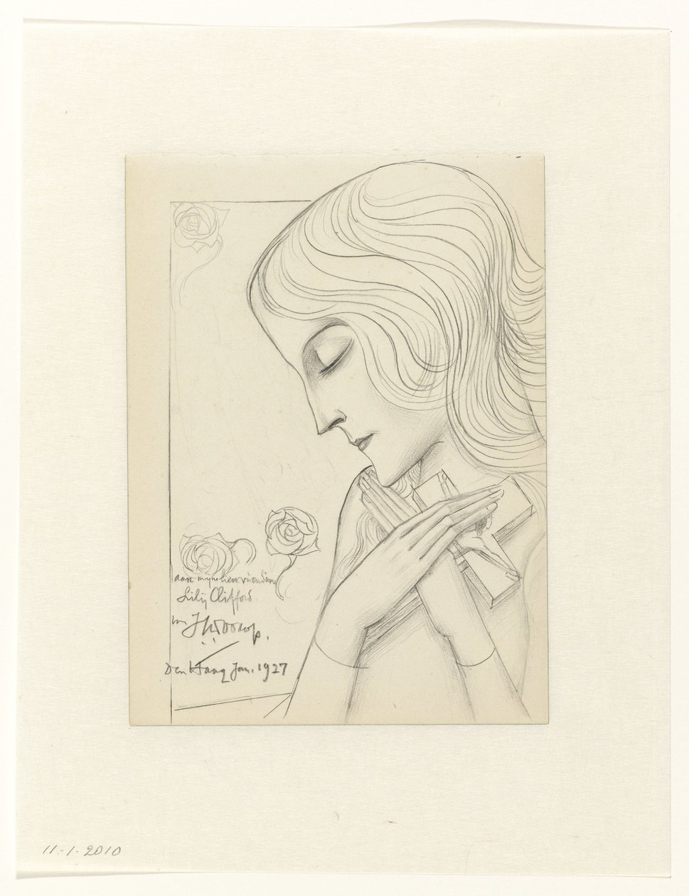 Meditasyonda bir haç tutan genç kız by Jan Toorop