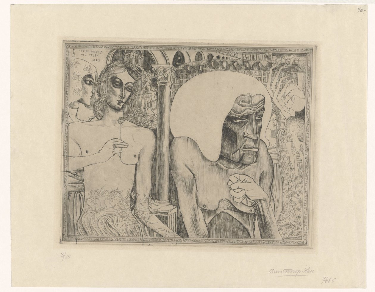 Genç kadınlar tarafından çevrili yaşlı kadın Kadının gençliği ve yaşı (orijinal başlık) by Jan Toorop