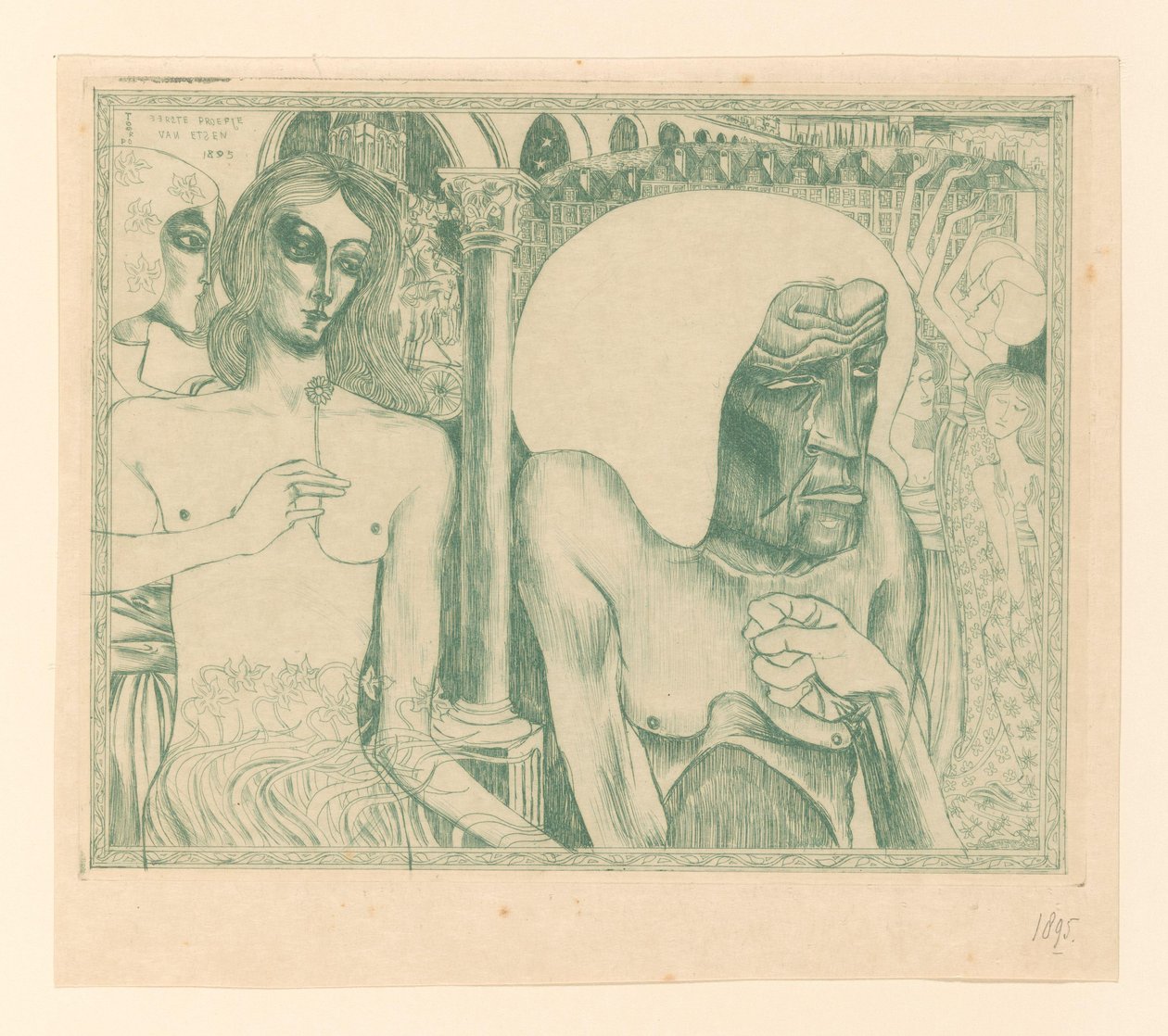 Genç kadınlar tarafından çevrili yaşlı kadın Kadının gençliği ve yaşı (orijinal başlık) by Jan Toorop