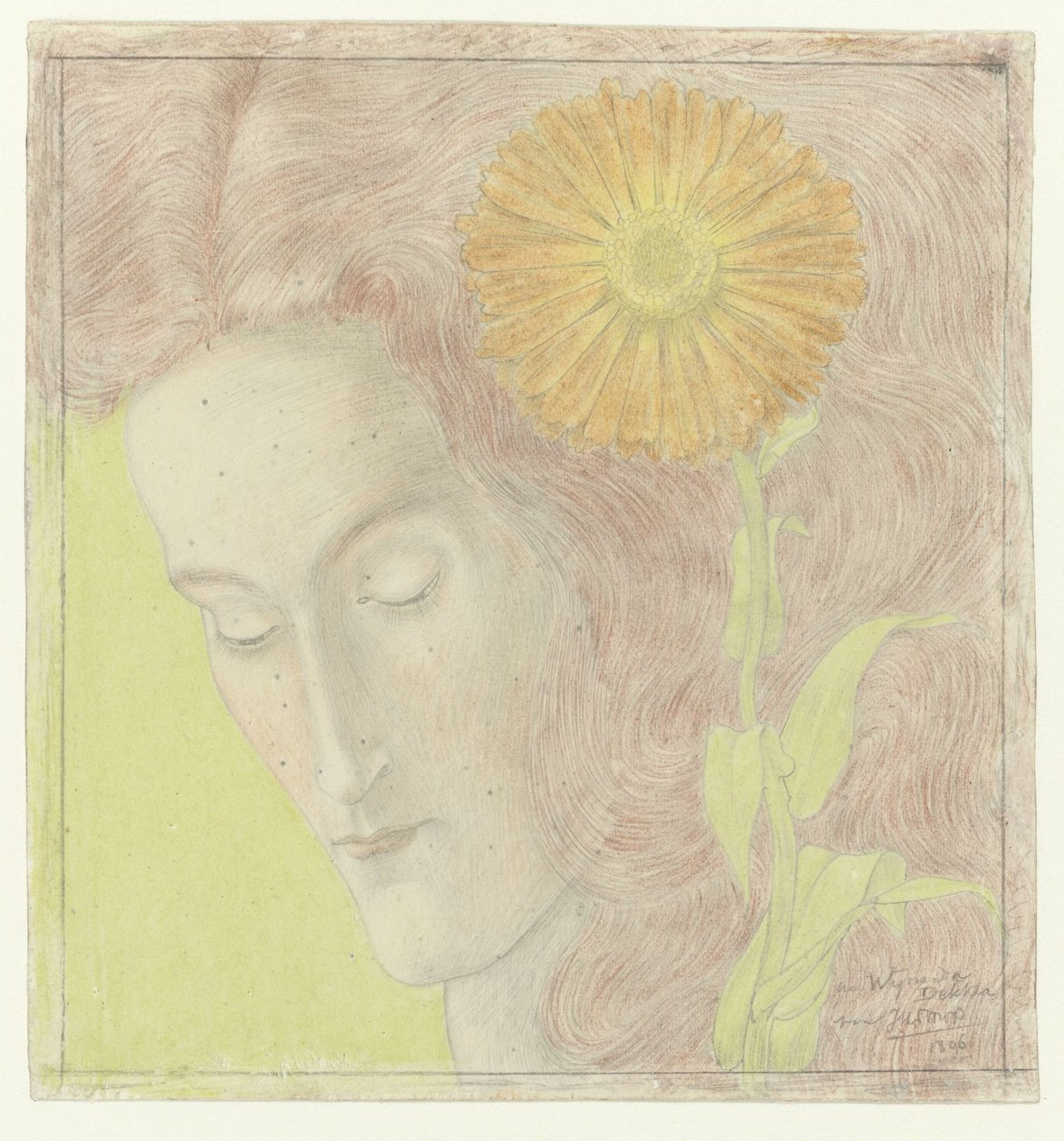 Kızıl saçlı ve krizantem olan kadının kafası by Jan Toorop