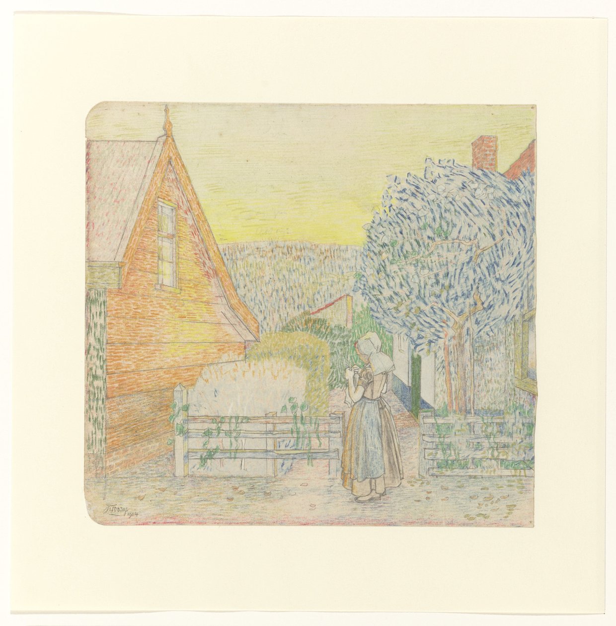 Zeeland kız, bir avluda örgü by Jan Toorop