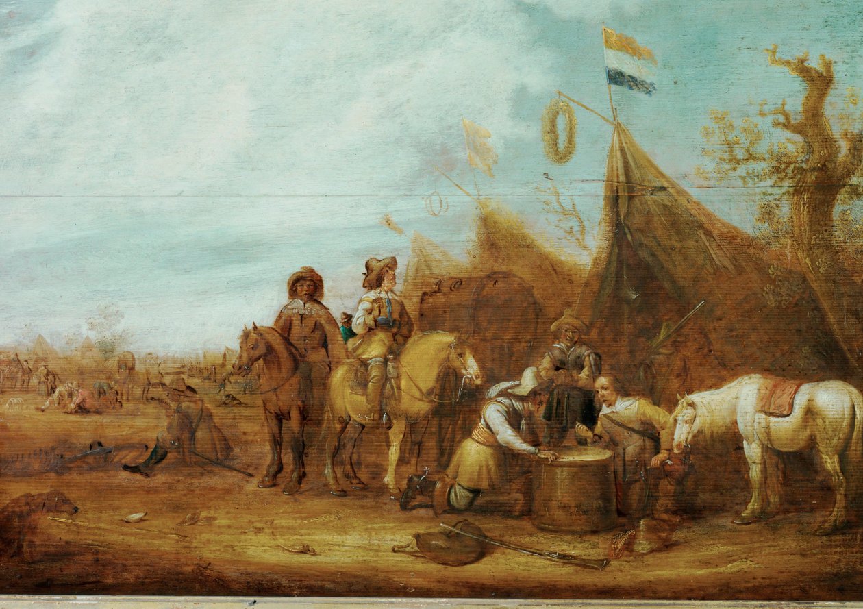 Halte de cavaliers (ahşap üzerine yağlıboya) by Jan Van Der Stoffe