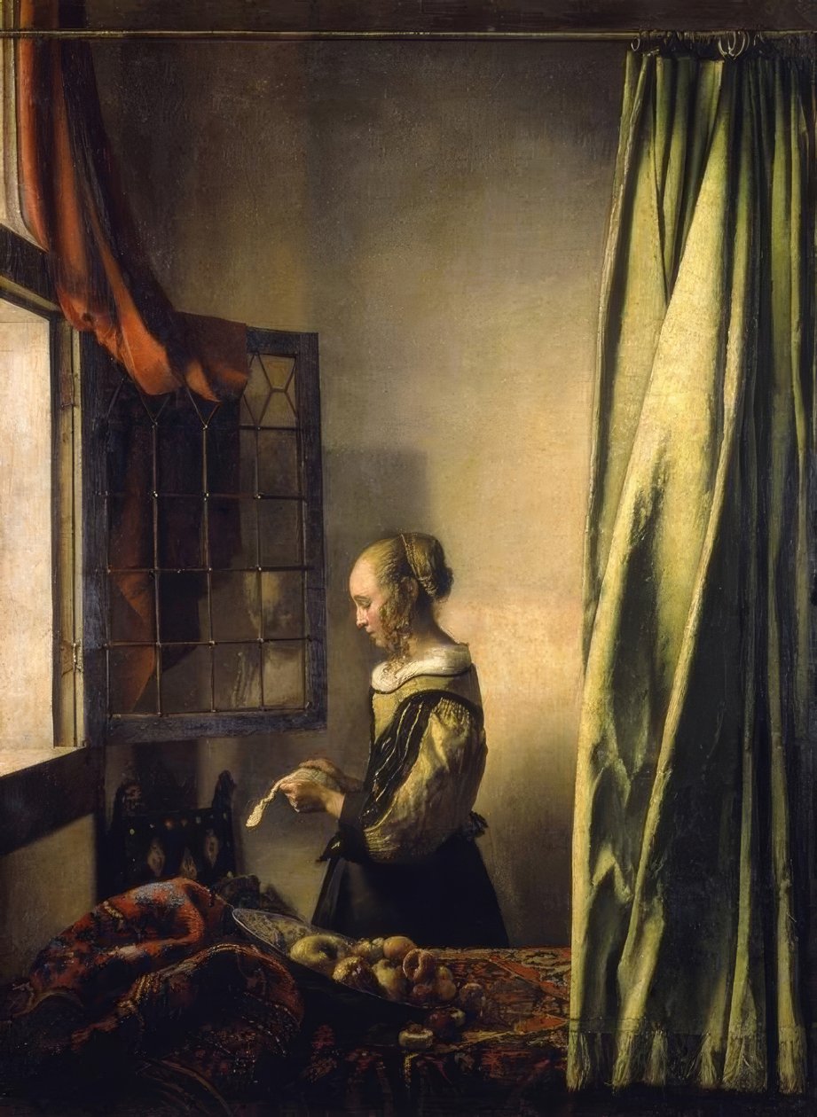 Açık pencerede bir mektup okuyan kız by Jan Vermeer van Delft