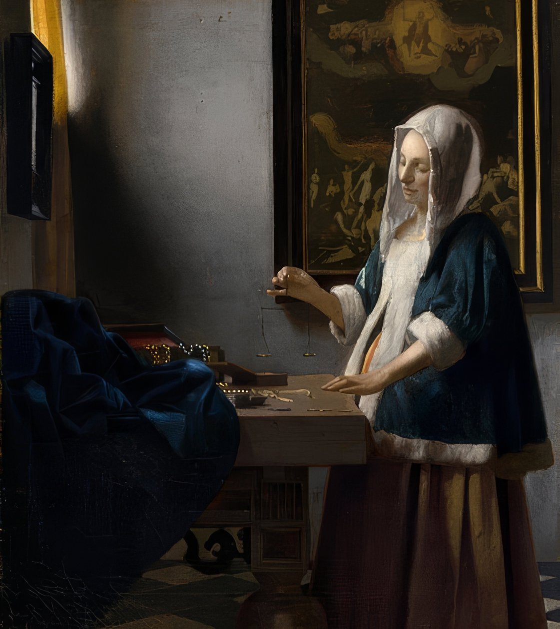 Ölçekli kadın. 1664 civarında by Jan Vermeer van Delft
