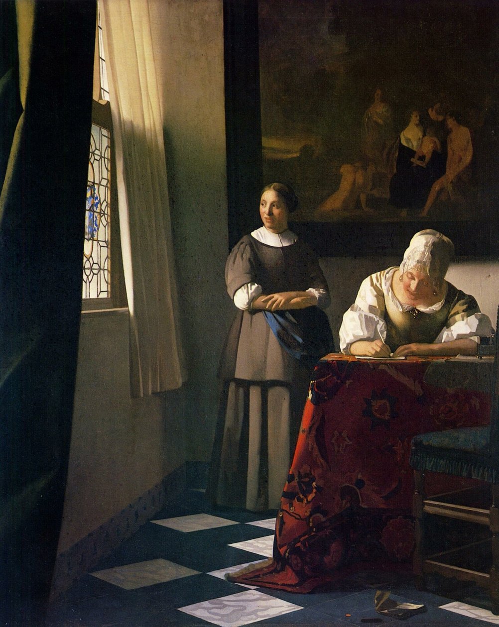 Hizmetçisiyle Mektup Yazan Bayan by Jan Vermeer van Delft