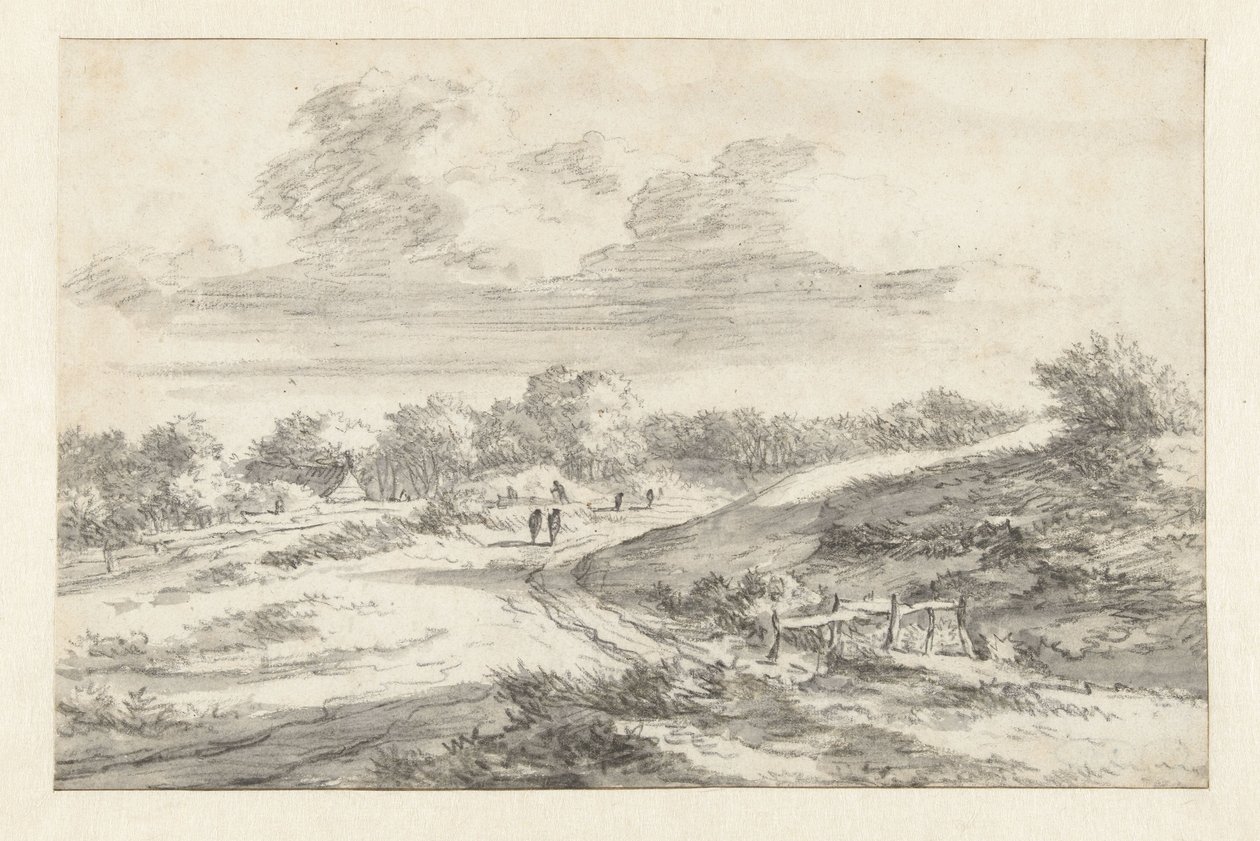 Uzakta Bir Kulübe ile Yol Boyunca Rakamlarla Kumul Manzarası by Jan Vermeer van Haarlem (I) (attributed to)