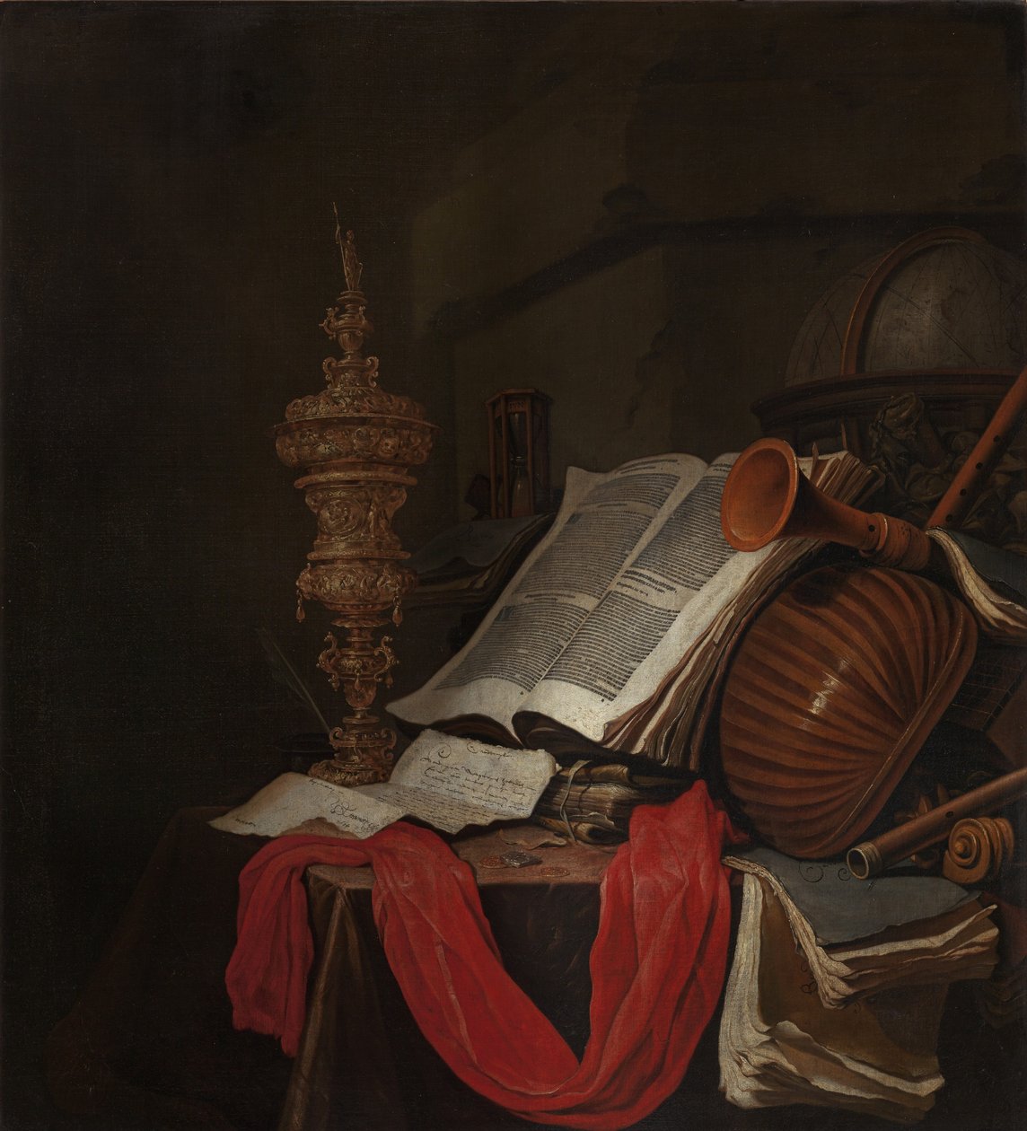 Müzik aletleri ve kitaplar Vanitas ile natürmort by Jan Vermeulen