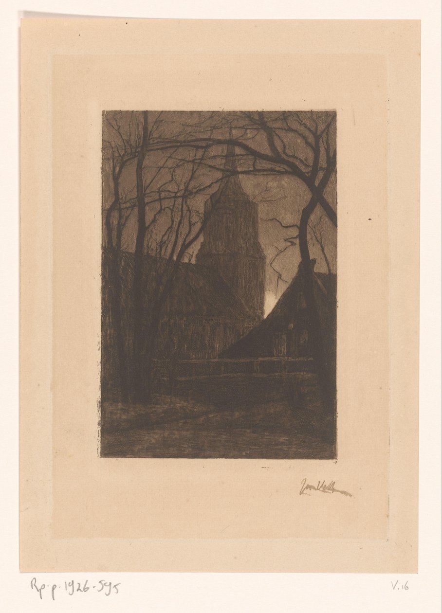 Laren'deki kilise by Jan Veth (signed by artist)
