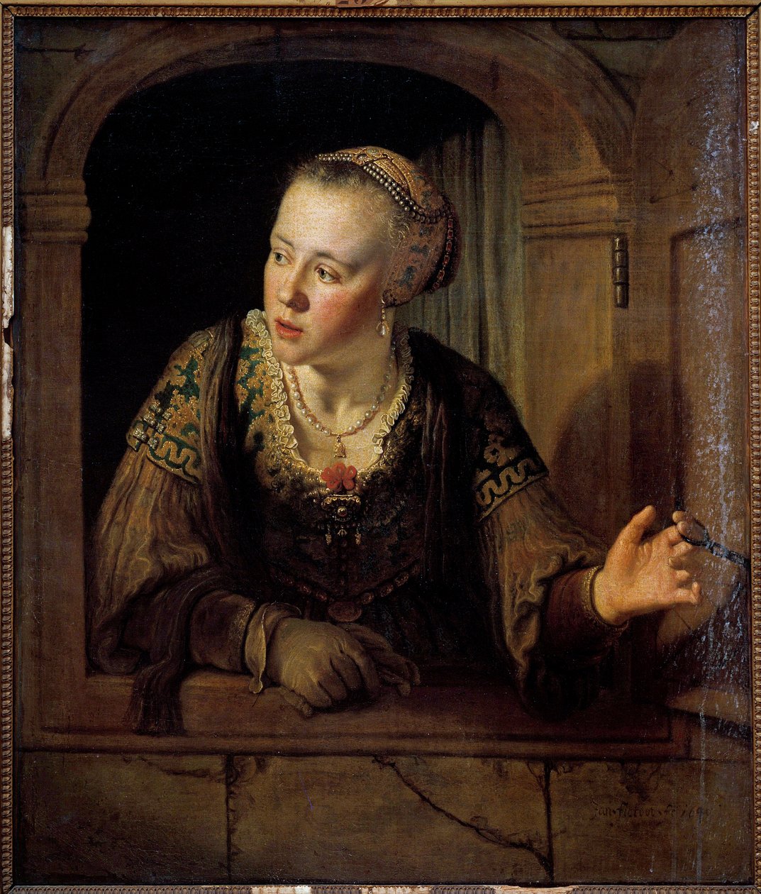 Penceresinde genç bir kadının portresi Tablo Jan Victors (1620-1676) (ec.flam.) 1640 Sun. 0,93x0,78 m by Jan Victors