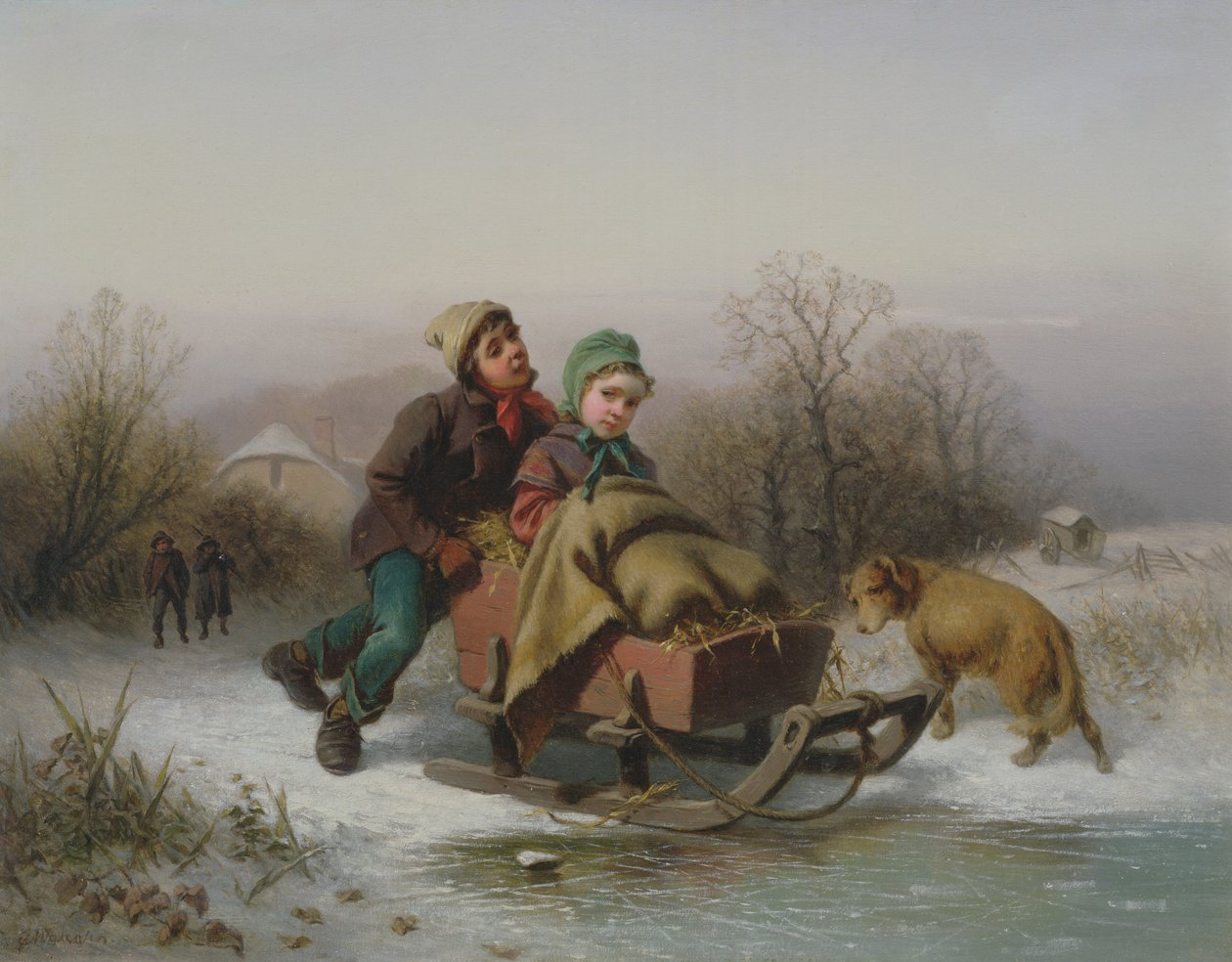 Bir Kızakta Genç Bir Kızı İttiren Bir Erkek by Jan Walraven