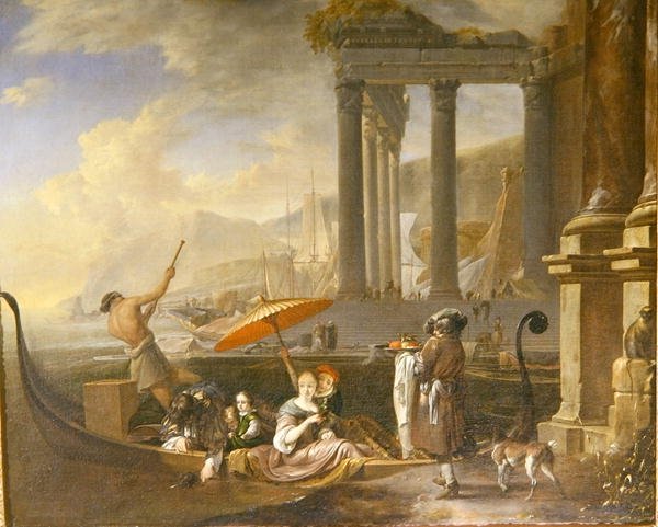Yıkılmış Tapınaklı Klasik Liman (tuval üzerine yağlı boya) by Jan Baptist Weenix
