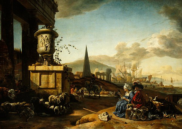 İtalyan Limanı (panelde yağ) by Jan Baptist Weenix