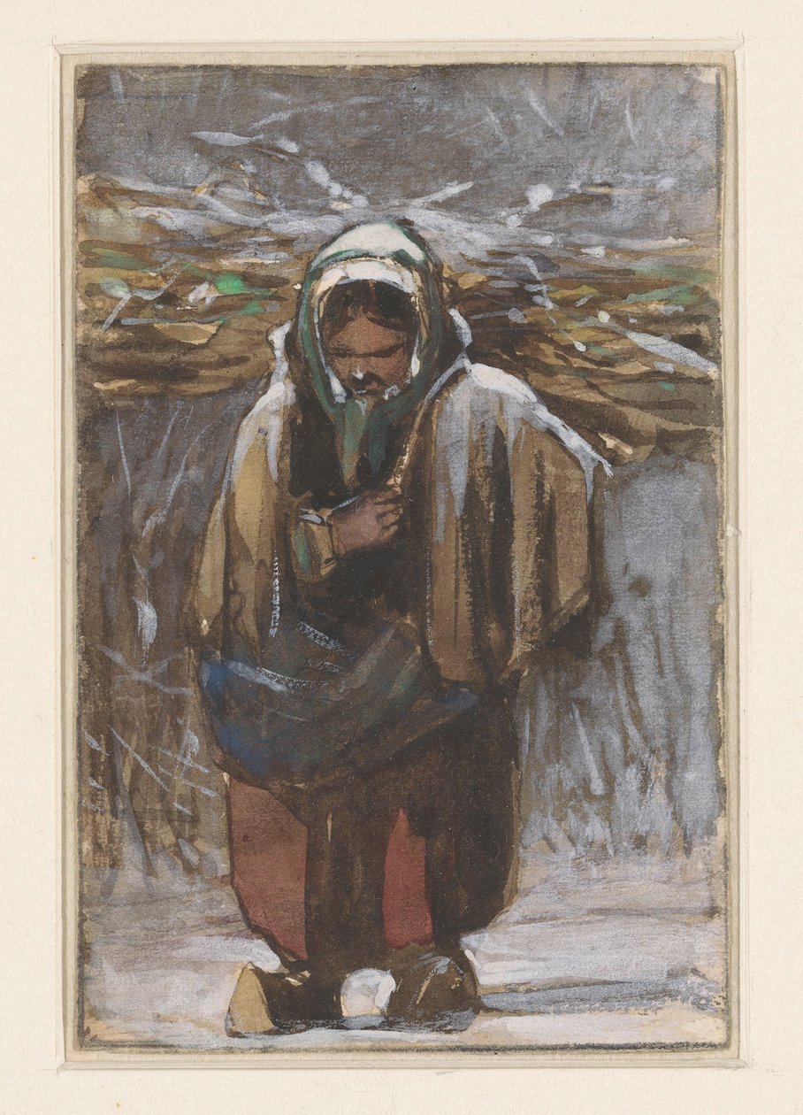 Kış manzarasında sırtında odun olan çiftçi kadın by Jan Weissenbruch