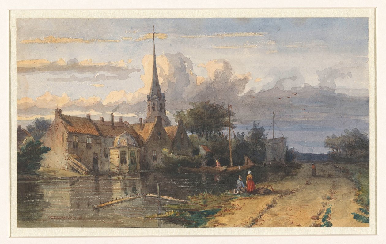 Kanaldaki bir köyün görünümü by Jan Weissenbruch