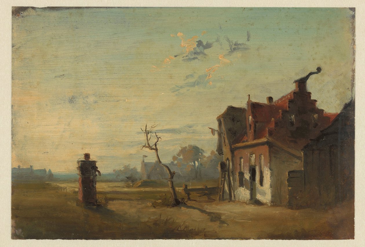 Çiftlik evi ve su pompası ile manzara by Jan Weissenbruch