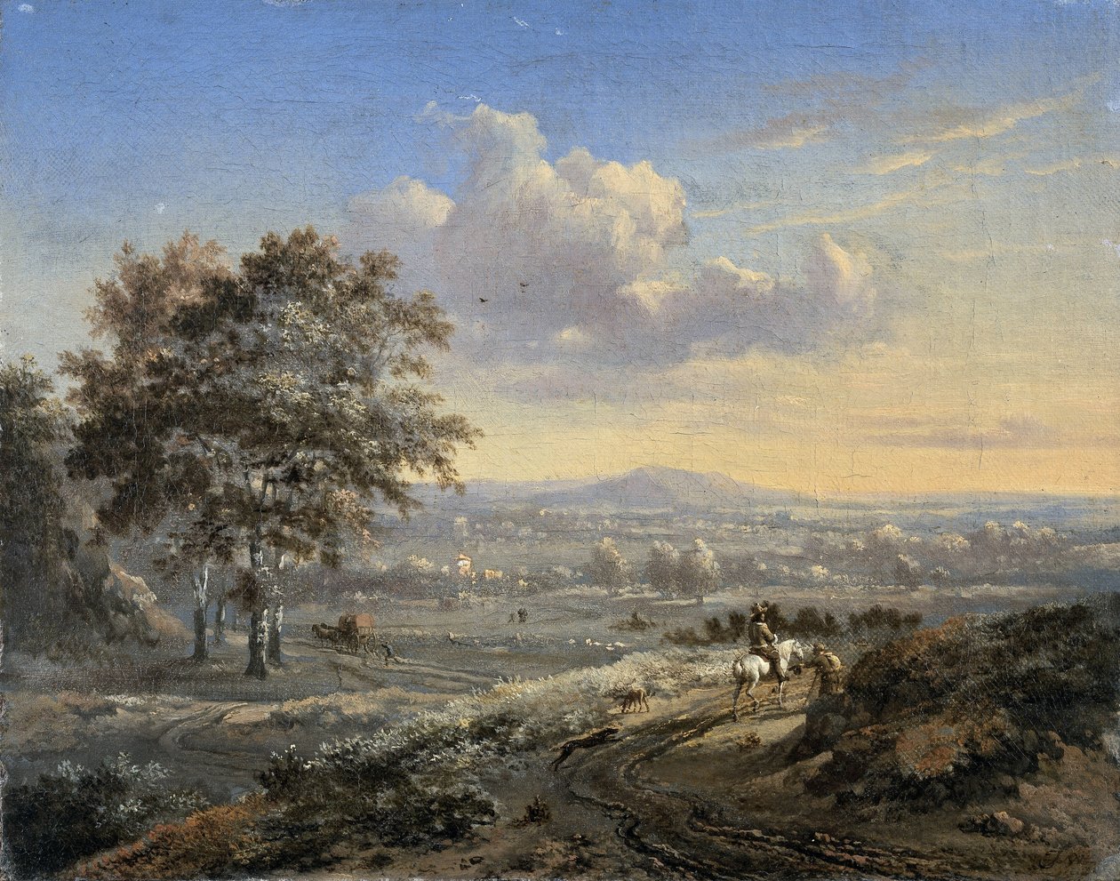 Bir Köy Yolunda Bir Binici ile Tepelik Manzara by Jan Wijnants