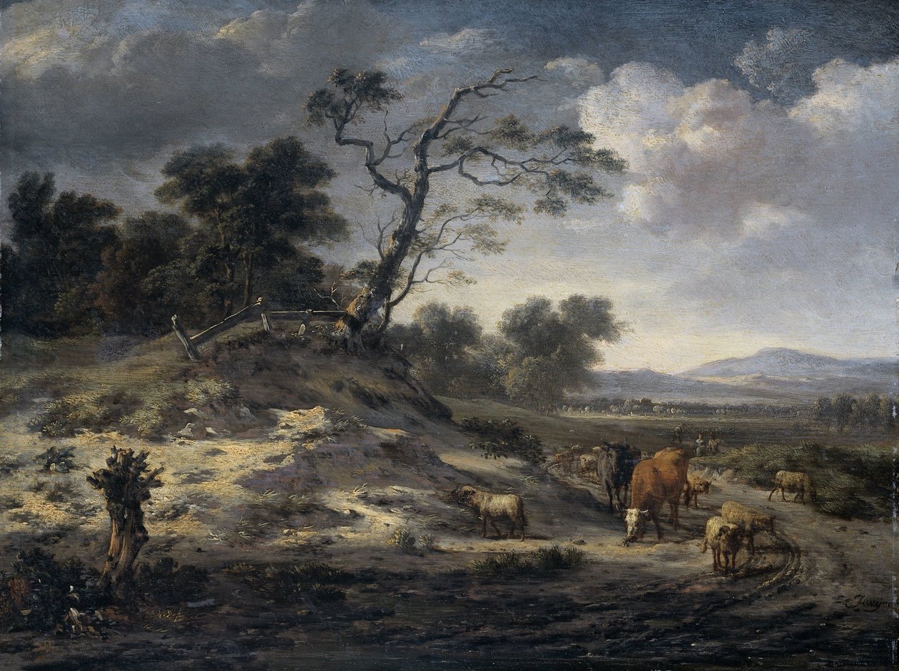 Köy Yolunda Sığırlarla Manzara by Jan Wijnants