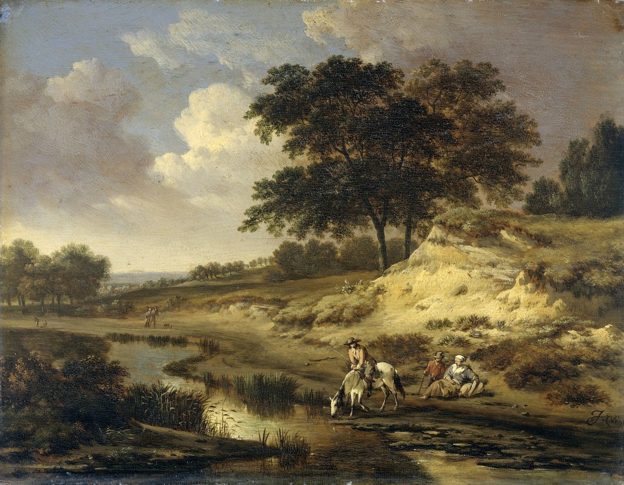 Atını Sulayan Bir Binici ile Manzara by Jan Wijnants