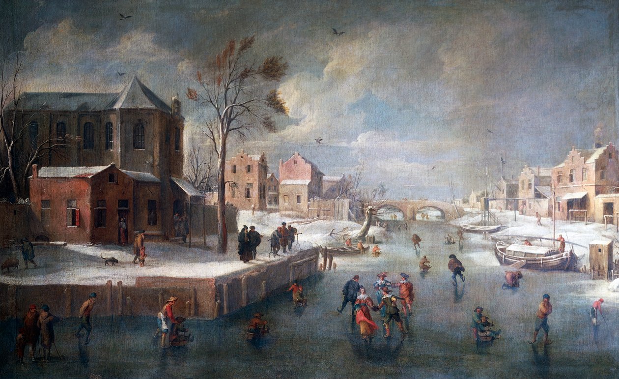 Kiliseli kış manzarası, Jan Wildens (1586-1653), tuval üzerine yağlı boya. by Jan Wildens