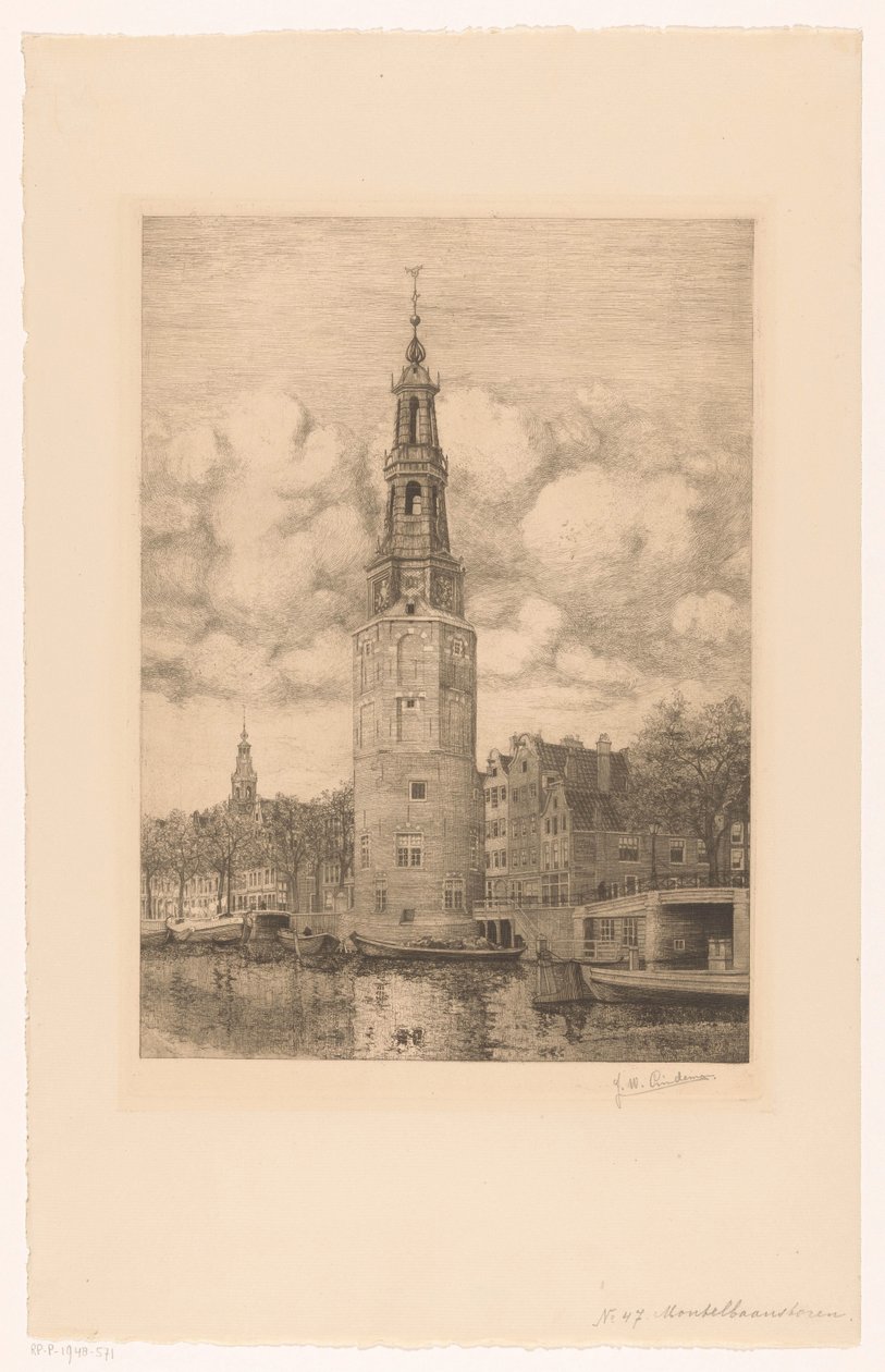 Montelbaanstoren (nesne üzerindeki başlık) by Jan Willem Lindeman (signed by artist)